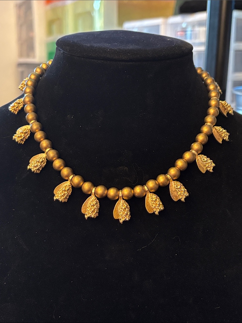 Gold Beaded Pendant Charm Necklace - Women Jewelry
